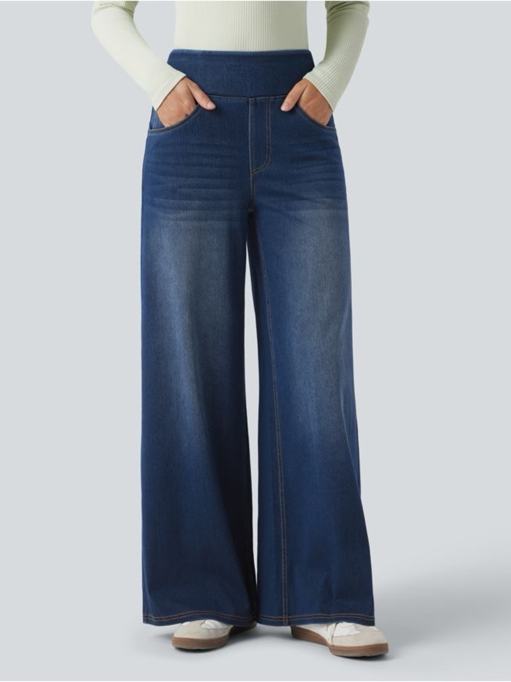 Halara Flex™ High Waisted Wide Leg Washed Casual Jeans with Pockets